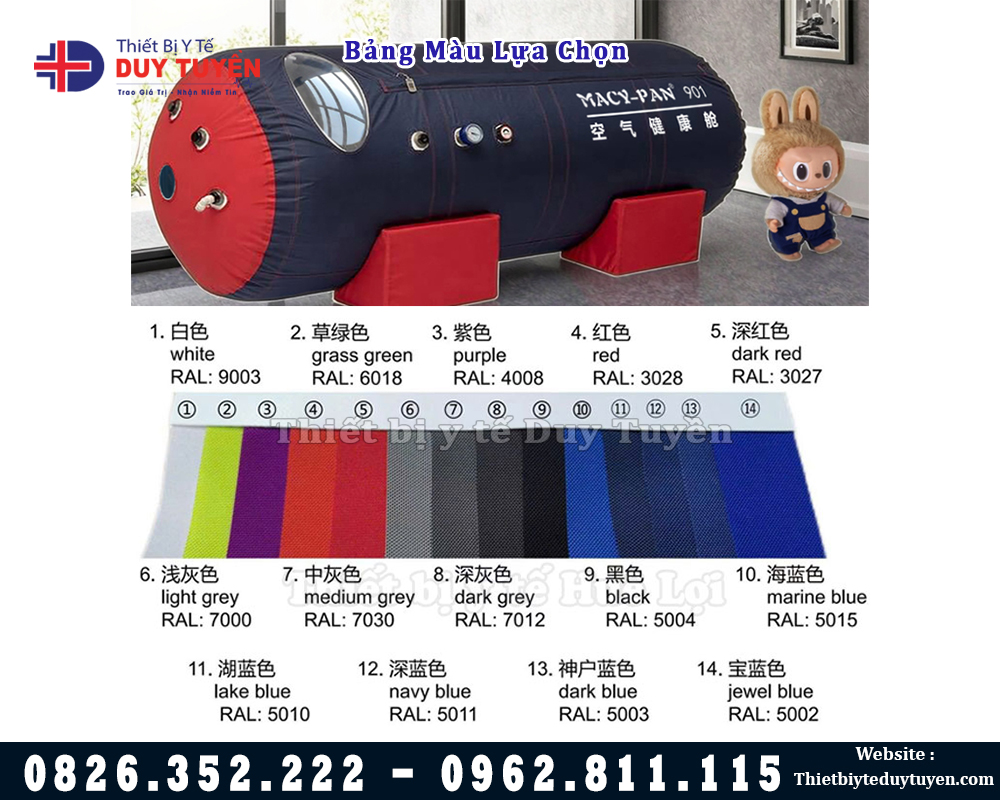 bảng màu lựa chọn buồng oxy cao áp ST901