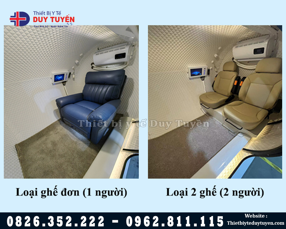 bên trong buồng ngồi oxy cao áp