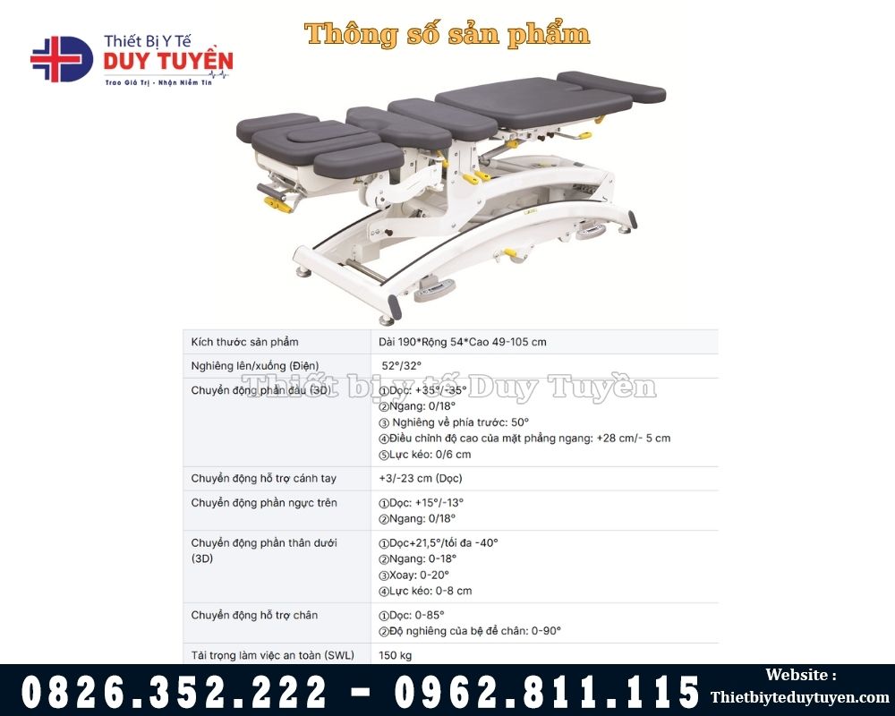 thông số giường nắn chỉnh cột sống