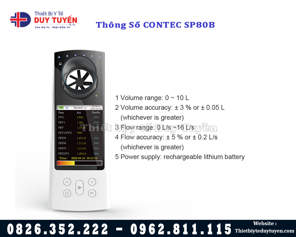 thông số máy đo chức năng hô hấp CONTEC SP80B