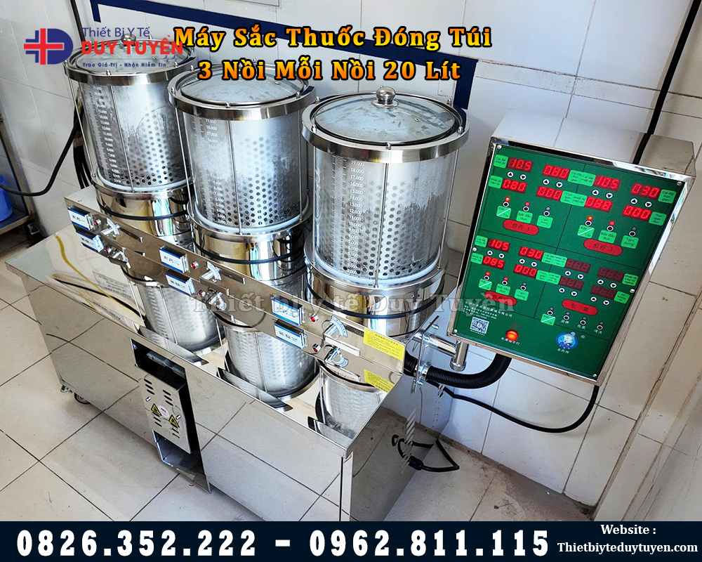 bàn giao máy sắc thuốc 3 nồi kèm đóng túi