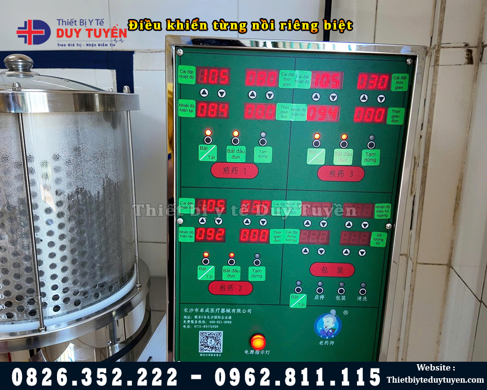 bảng điều khiển máy sắc thuốc và đóng túi 3 nồi tự động