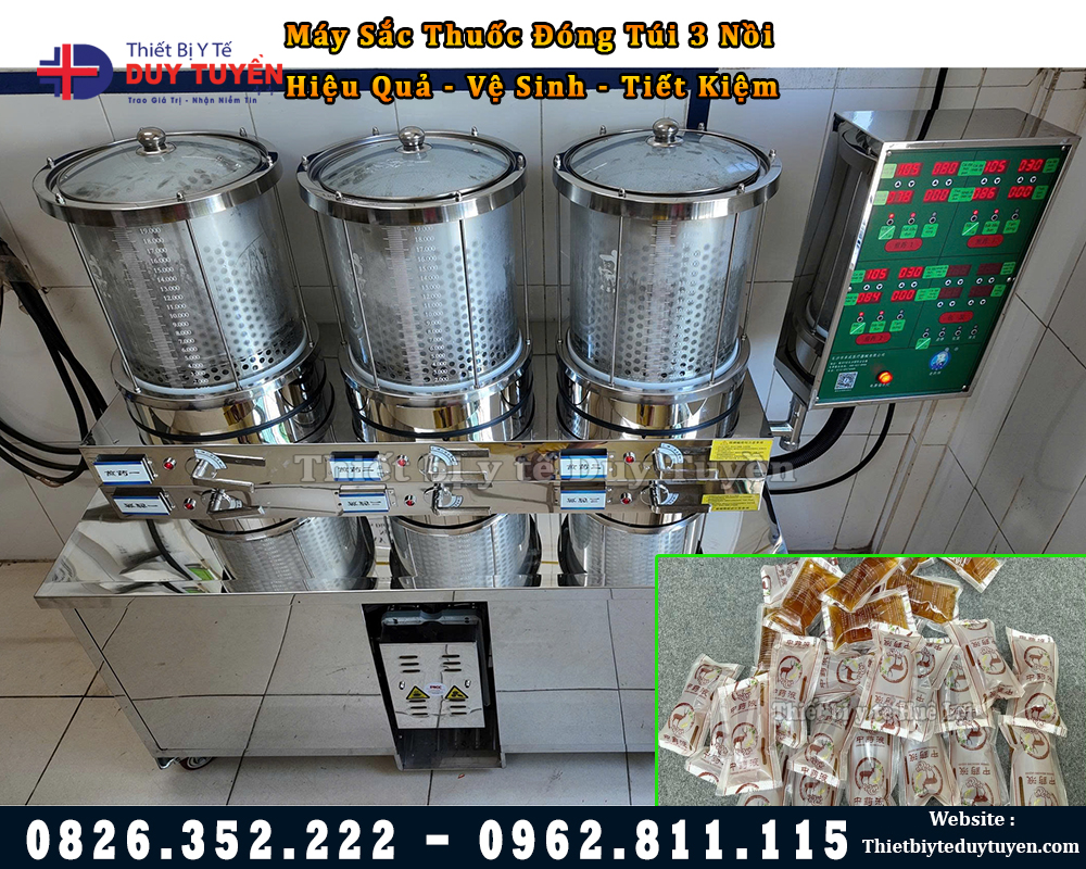 máy sắc thuốc kèm đóng túi 3 nồi