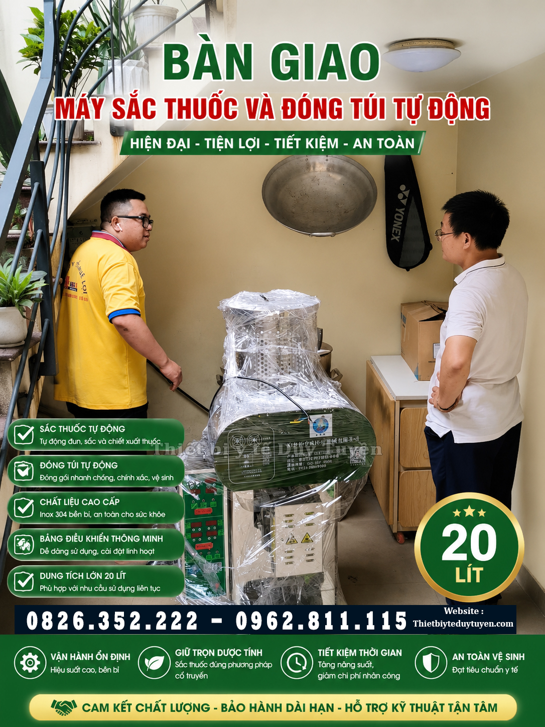 bàn giao máy sắc thuốc kèm đóng túi tự động